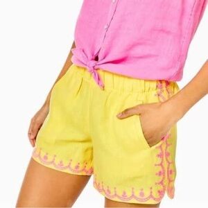 New Lilly Pulitzer Laryn Linen Shorts with embroidered details